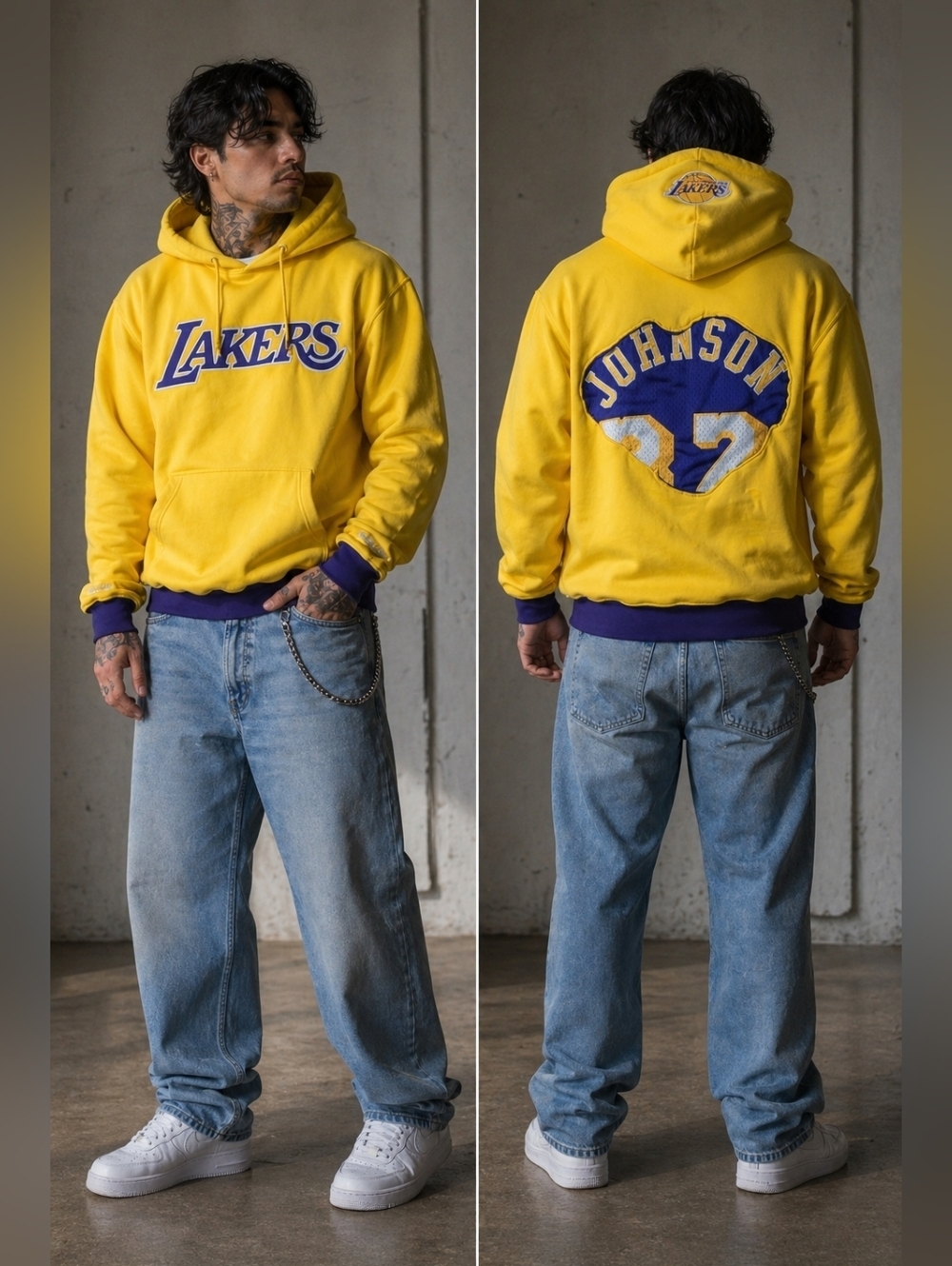 Mitchell & Ness LA Lakers Magic Johnson Hoodie Yellow Sz M NBA Hardwood Classic